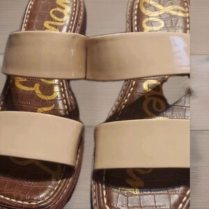 Sam Edelman Women's Haydee Flat Sandals Latte Patent Leather Size 7M Summer